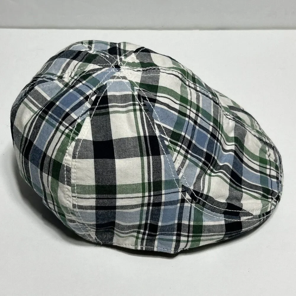 Gymboree Boys Preppy Plaid Golf Hat 4T-5T Cabbie Newsboy Blue Green White